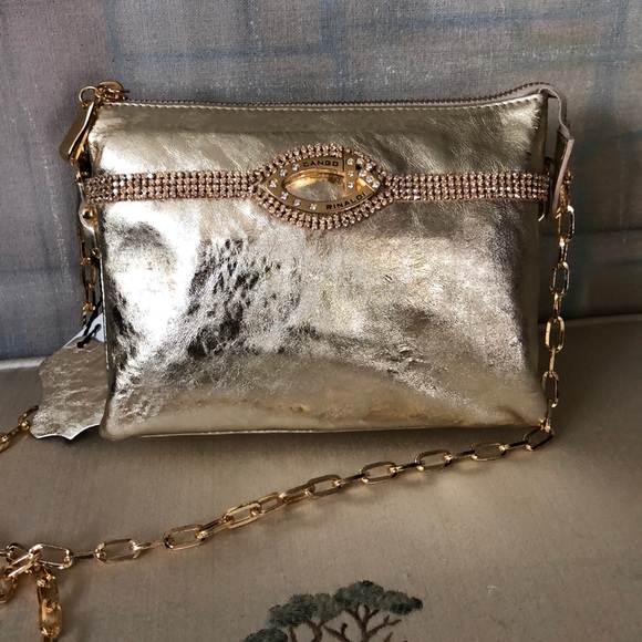 Cango & Rinaldi Gold Lamé Leather Shoulder Bag - Picture 1 of 8